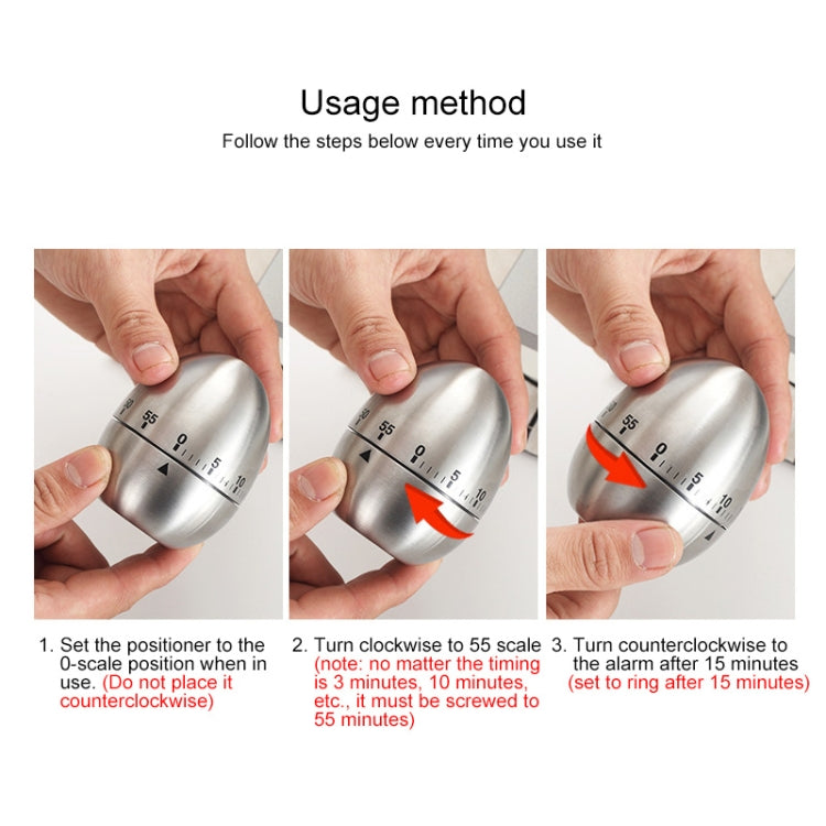Temporizador mecánico para cocinar huevos, alarma, 60 minutos, herramientas de cocina de acero inoxidable, Mechanical Egg Timer
