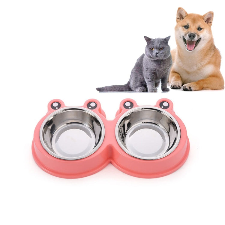 Suministros para mascotas con cuenco doble para perros y gatos de acero inoxidable, Frog Shape Pink