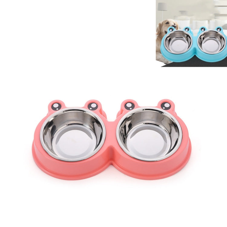 Suministros para mascotas con cuenco doble para perros y gatos de acero inoxidable, Frog Shape Pink