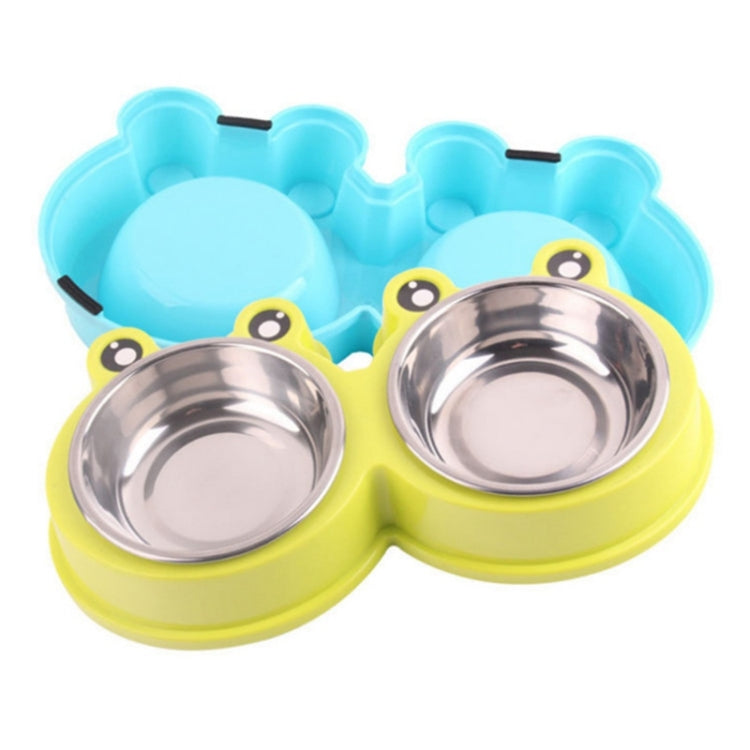 Suministros para mascotas con cuenco doble para perros y gatos de acero inoxidable, Frog Shape Pink
