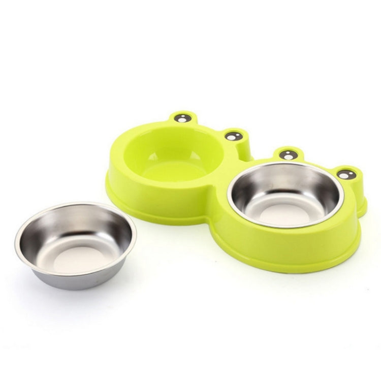 Suministros para mascotas con cuenco doble para perros y gatos de acero inoxidable, Frog Shape Pink