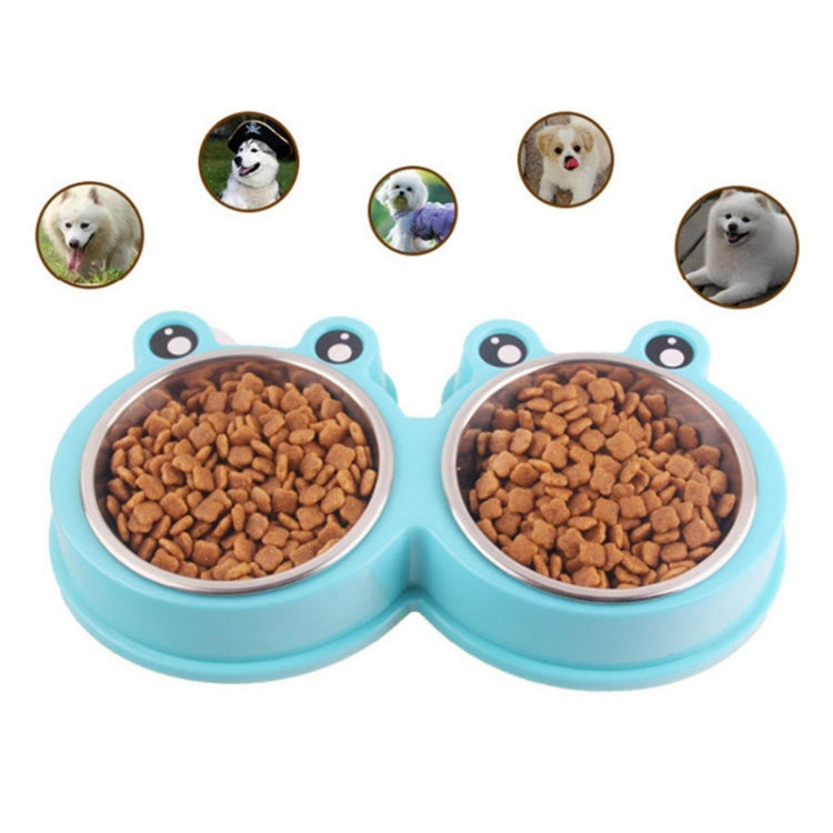 Suministros para mascotas con cuenco doble para perros y gatos de acero inoxidable, Frog Shape Pink
