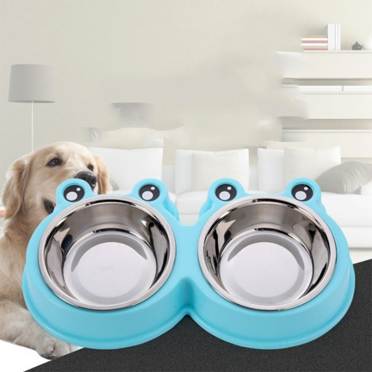 Suministros para mascotas con cuenco doble para perros y gatos de acero inoxidable, Frog Shape Pink