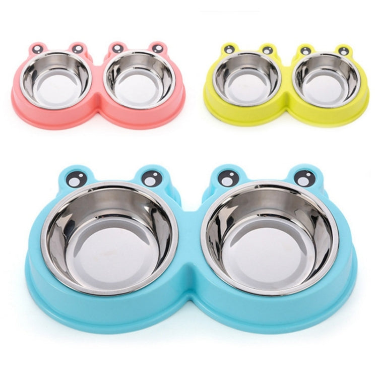 Suministros para mascotas con cuenco doble para perros y gatos de acero inoxidable, Frog Shape Pink