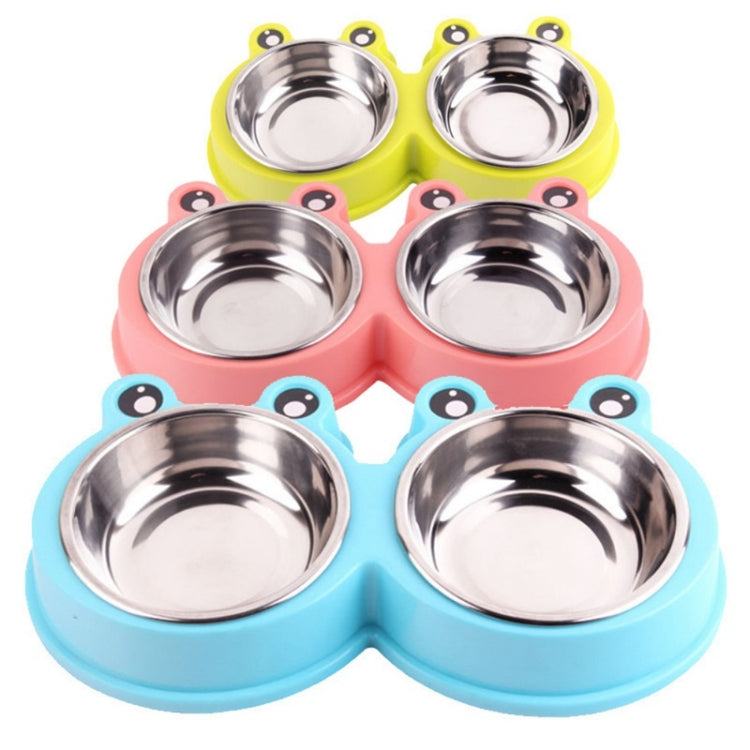 Suministros para mascotas con cuenco doble para perros y gatos de acero inoxidable, Frog Shape Pink