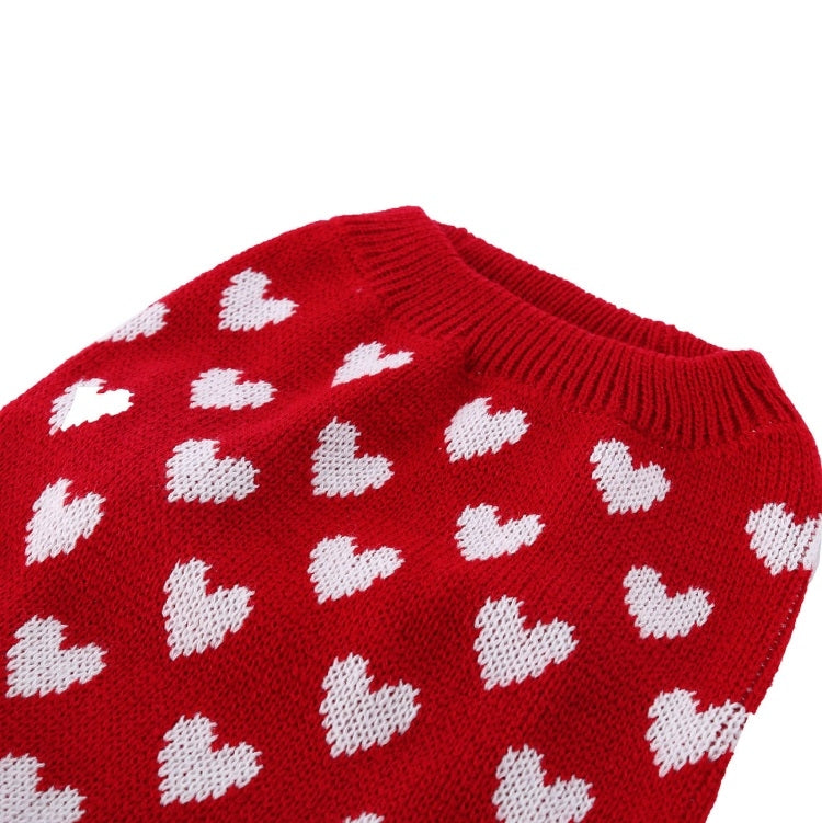 Otoño Invierno mascota rojo amor suéter festivo Navidad ropa para mascotas, XS, S, M, L, XL, XXL