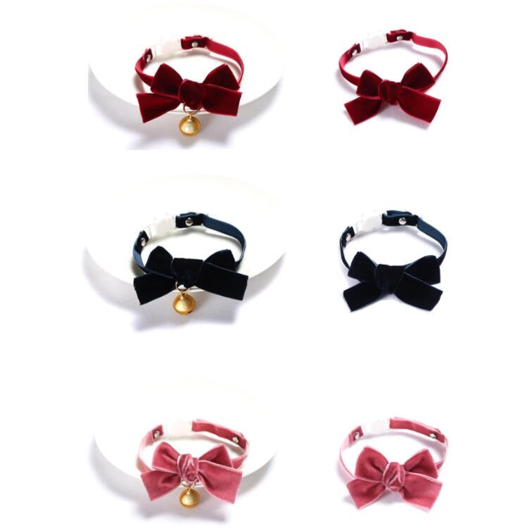 5 uds. Collar ajustable con lazo de terciopelo para mascotas, accesorios para pajarita para gato, perro y conejo, S 17-30cm Bowknot, S 17-30cm Bowknot With Bell