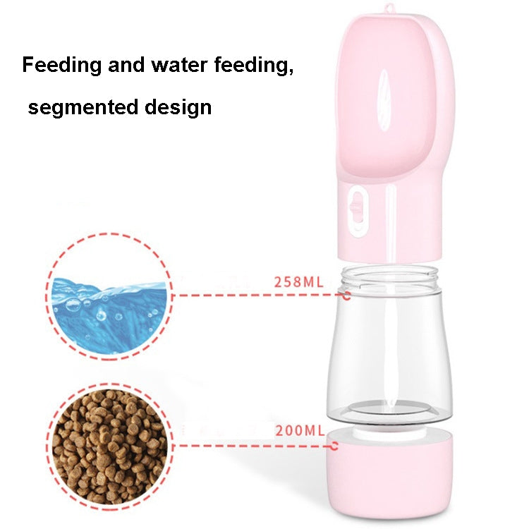 Taza de acompañamiento de doble propósito para mascotas, agua segmentada y comida integrada, bebedero portátil