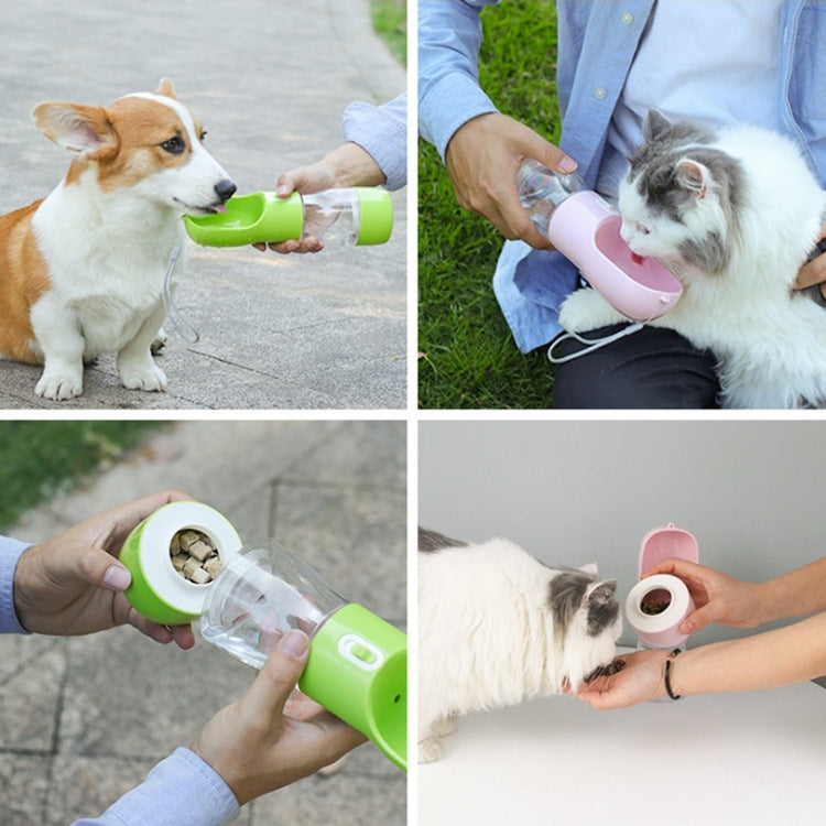 Taza de acompañamiento de doble propósito para mascotas, agua segmentada y comida integrada, bebedero portátil