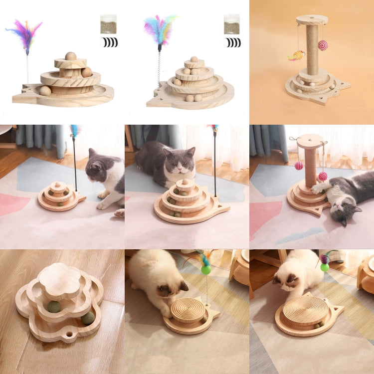 MZP01 Tocadiscos de madera maciza Juguetes para gatos Durable Divertido Cat Stick Scratcher, Especificación:, Double-layer Small, Three-layer Large