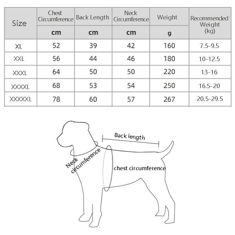 BL-677 Ropa para perros de otoño e invierno, XL, XXL, XXXL, XXXXL, XXXXXL