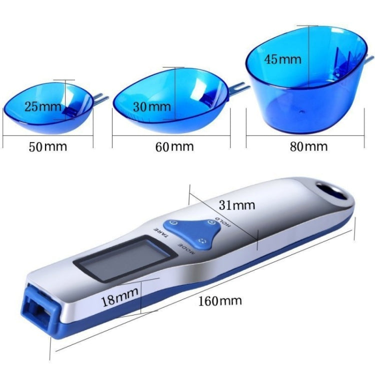 Balanza de cocina Escala de cuchara medidora electrónica con tres cucharas, 500g / 0.5g, 300g / 0.1g