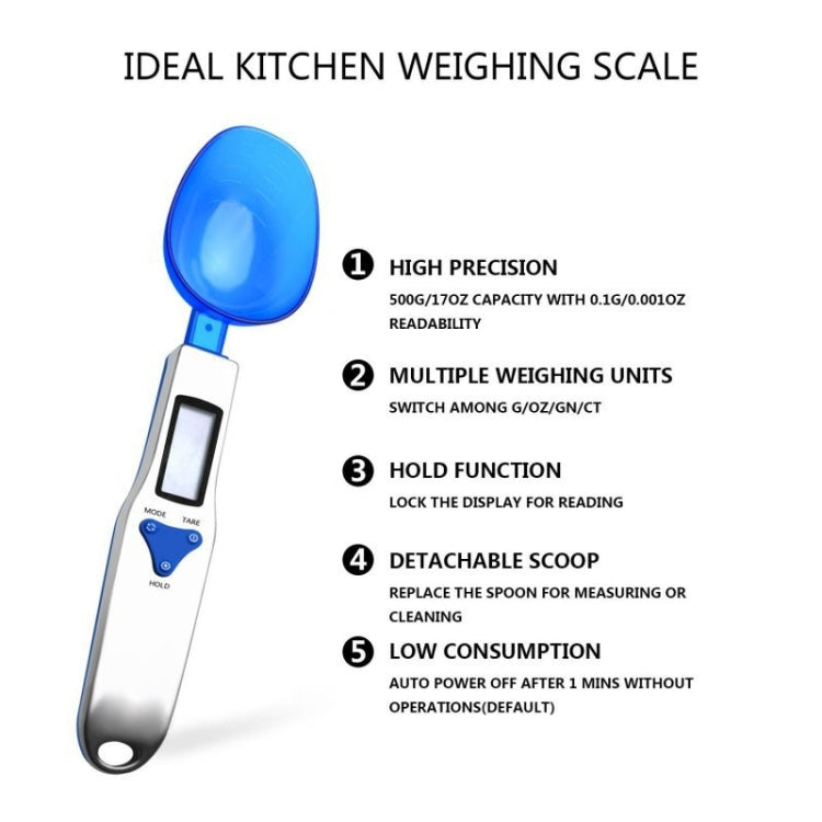 Balanza de cocina Escala de cuchara medidora electrónica con tres cucharas, 500g / 0.5g, 300g / 0.1g