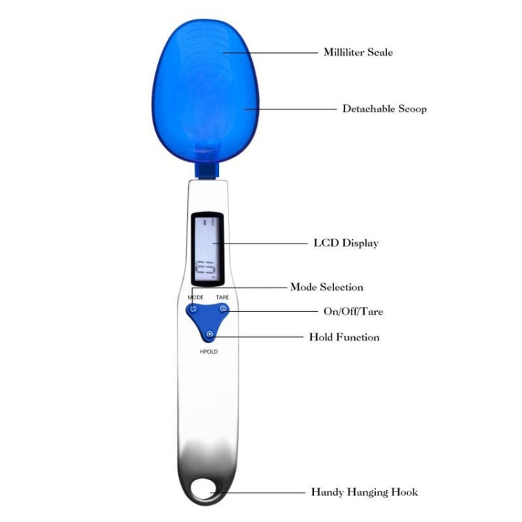 Balanza de cocina Escala de cuchara medidora electrónica con tres cucharas, 500g / 0.5g, 300g / 0.1g