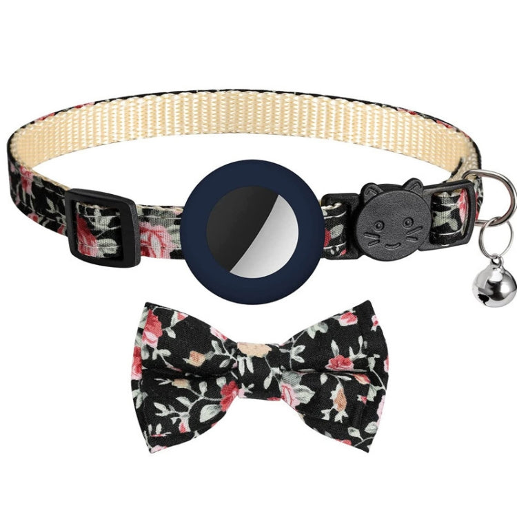 Collar para mascotas con lazo impreso antipérdida con campana para AirTag, Amarillo, Azul, Rosado, Deep Blue, Naranja, Menta verde