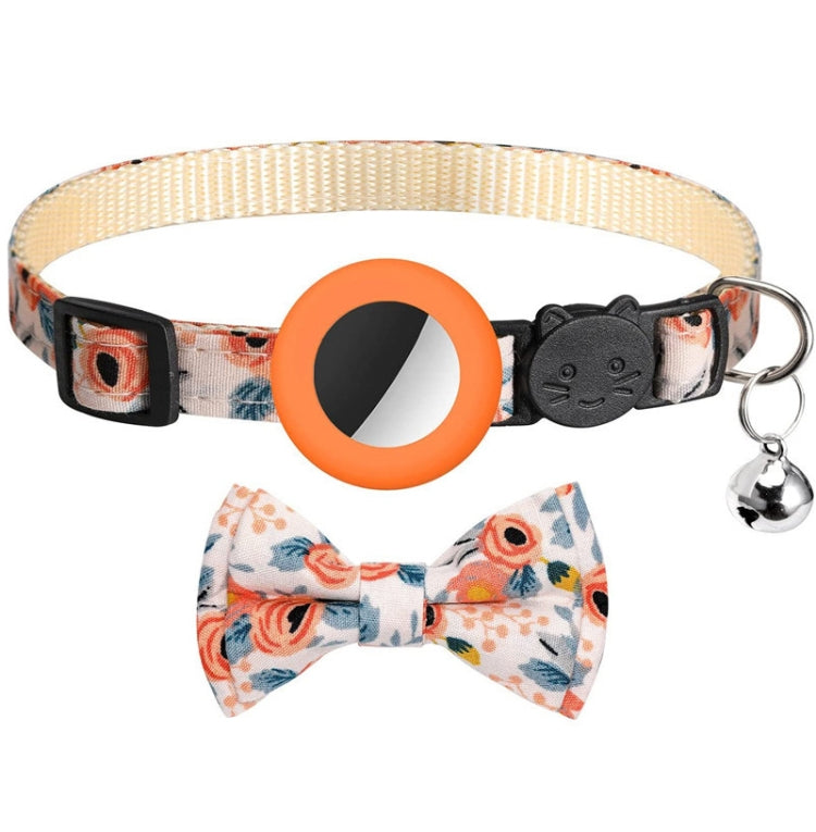 Collar para mascotas con lazo impreso antipérdida con campana para AirTag, Amarillo, Azul, Rosado, Deep Blue, Naranja, Menta verde