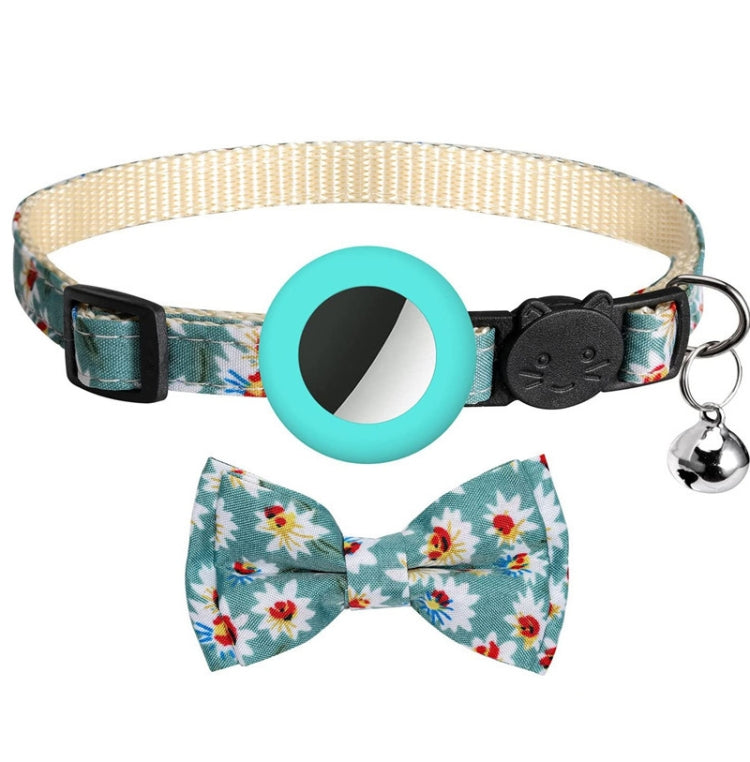 Collar para mascotas con lazo impreso antipérdida con campana para AirTag, Amarillo, Azul, Rosado, Deep Blue, Naranja, Menta verde