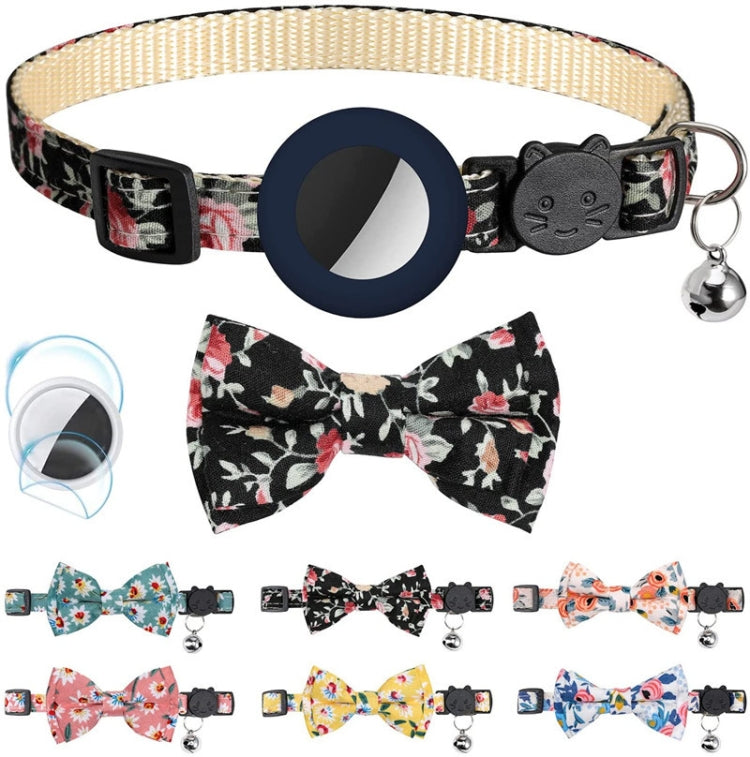 Collar para mascotas con lazo impreso antipérdida con campana para AirTag, Amarillo, Azul, Rosado, Deep Blue, Naranja, Menta verde