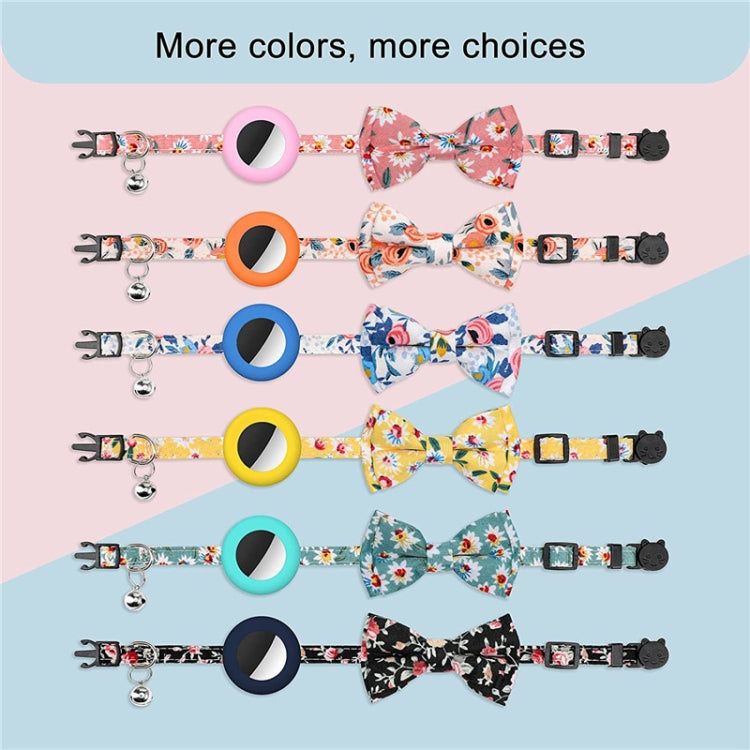 Collar para mascotas con lazo impreso antipérdida con campana para AirTag, Amarillo, Azul, Rosado, Deep Blue, Naranja, Menta verde