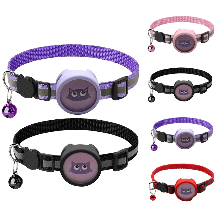 Collar reflectante para mascotas con campana para AirTag, Rojo, Púrpura, Negro, Rosado