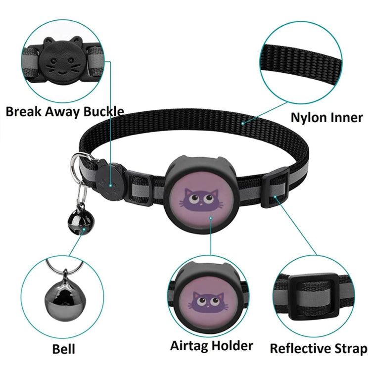 Collar reflectante para mascotas con campana para AirTag, Rojo, Púrpura, Negro, Rosado
