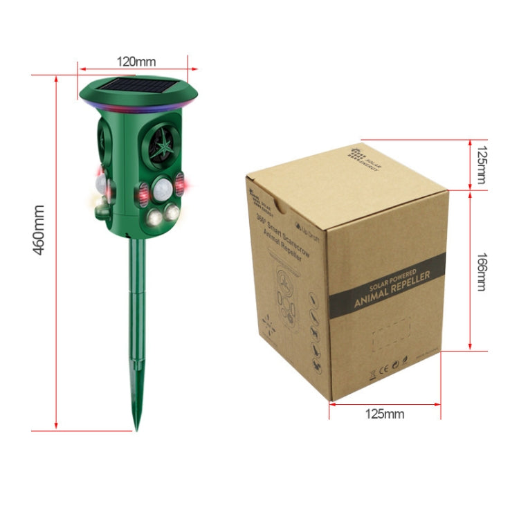 RC-543 Energía solar Repelente de aves ultrasónico omnidireccional de 360 grados Repelente de animales, RC-543 Dark Green