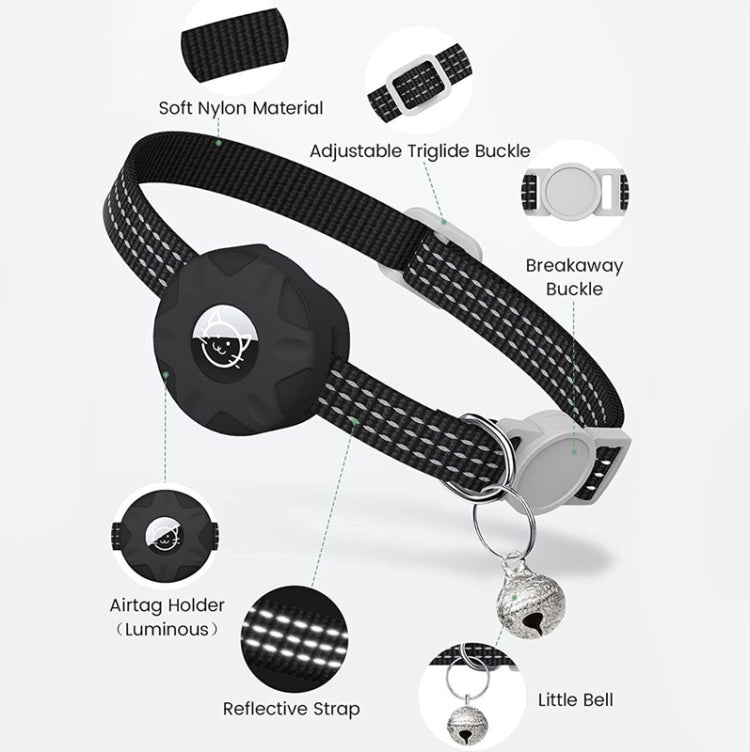 Para AirTag Tracker Funda de silicona Collar reflectante para mascotas con campana