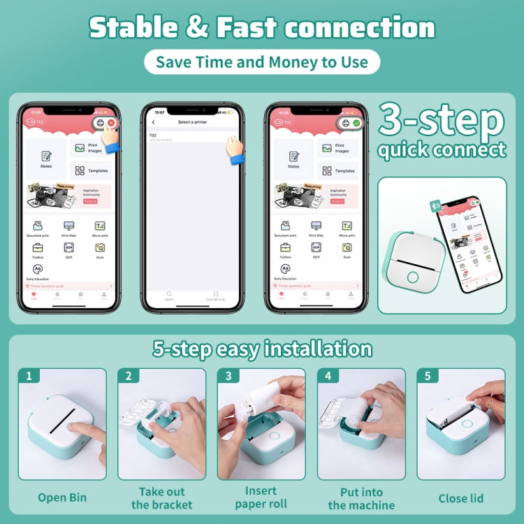 Phomemo T02 Error estándar Mini bolsillo pequeño portátil Bluetooth teléfono foto etiqueta impresora térmica, Standard
