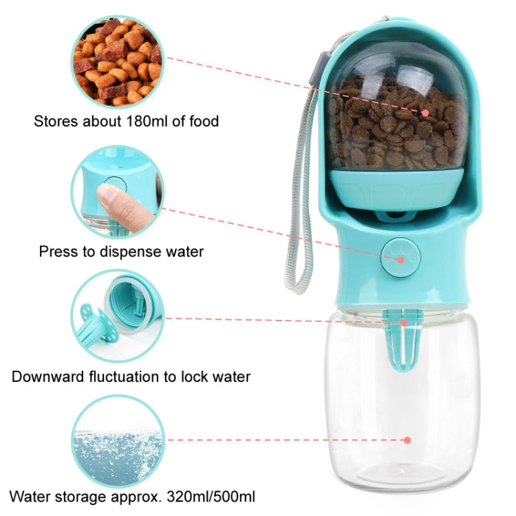 2 en 1 comedero para mascotas, botella de agua potable para perros, taza de agua portátil para pasear al aire libre, 500ml+180ml, 320ml+180ml