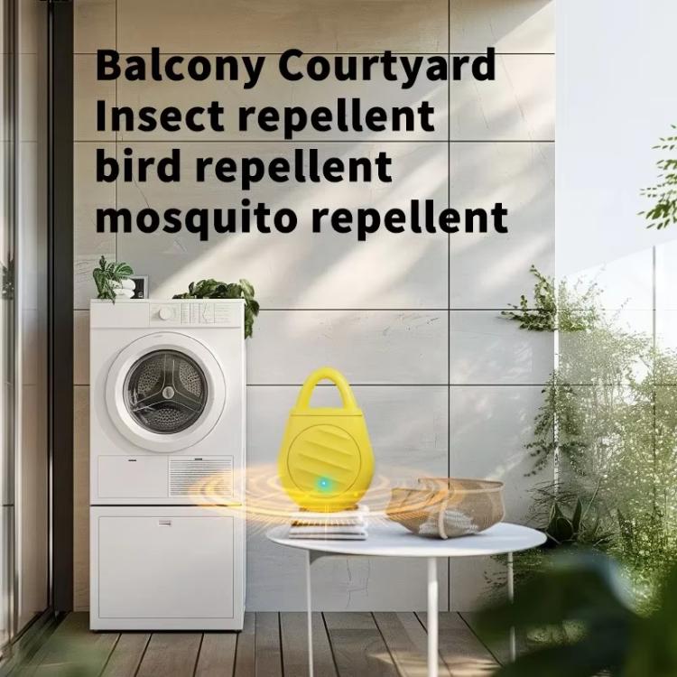 Repelente ultrasónico de aves recargable con 3 modos (34 Hz-70 kHz) para exteriores, ideal para jardín o balcón.