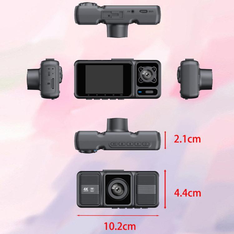 Cámara de salpicadero con pantalla de 2 pulgadas, reproducción de vídeo en teléfono móvil, resolución 4K HD y visión nocturna., Front+Interior, Front+Interior+Rear, Front+Interior+Rear+32g, Front+Interior+Rear+64g