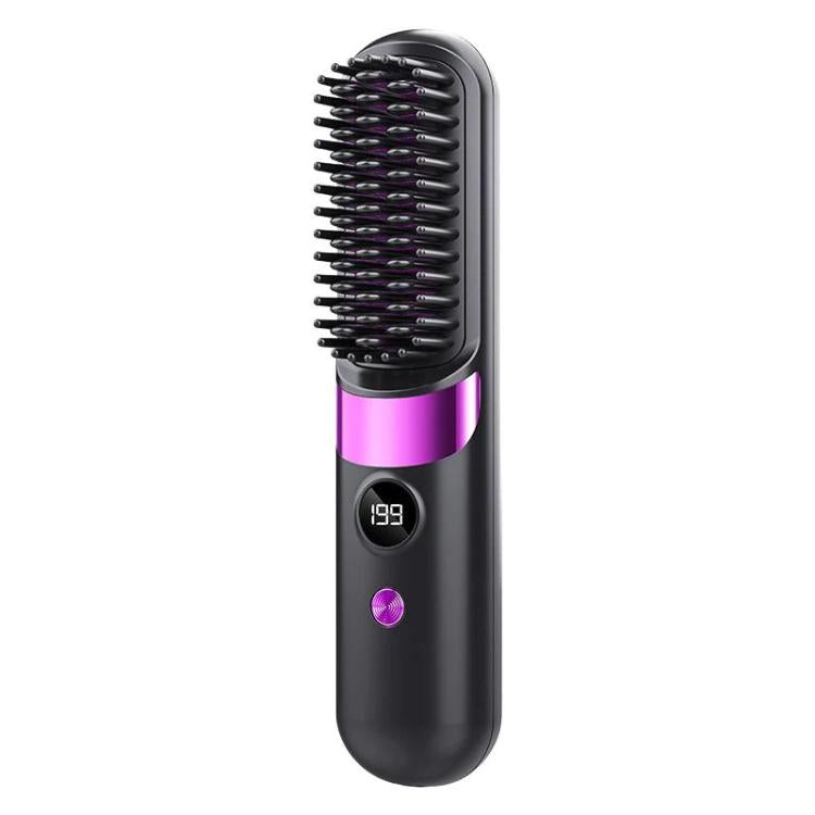 Cepillo alisador de cabello inalámbrico portátil con pantalla digital, iones negativos y peine de peinado sin cables.