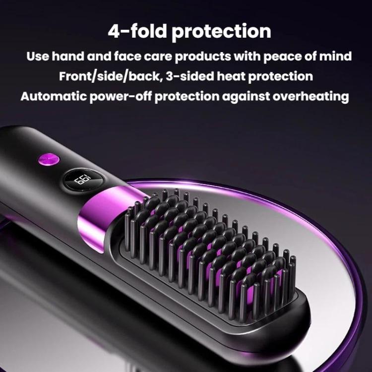 Cepillo alisador de cabello inalámbrico portátil con pantalla digital, iones negativos y peine de peinado sin cables.