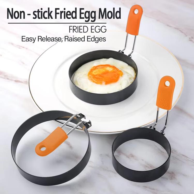 Molde redondo para huevos LsCook de 10 cm (4 pulgadas) de acero inoxidable con mango de silicona resistente al calor y superficie antiadherente gruesa.