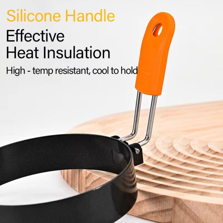 Molde redondo para huevos LsCook de 10 cm (4 pulgadas) de acero inoxidable con mango de silicona resistente al calor y superficie antiadherente gruesa.