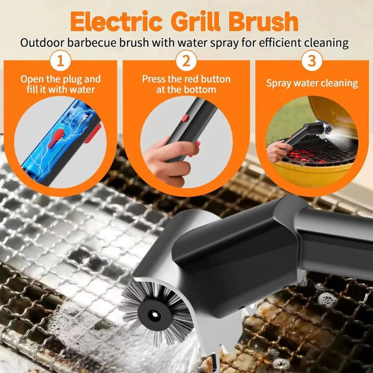 Cepillo eléctrico de alambre de acero inoxidable para limpiar parrillas, herramienta de limpieza con cerdas duras., Standard, Water Spray