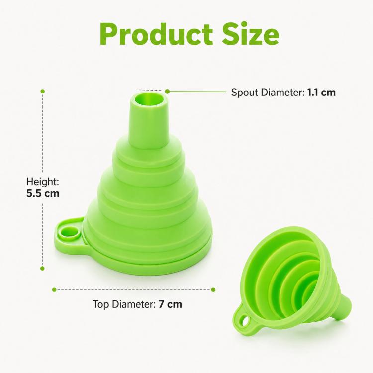 Paquete de 3 embudos plegables de silicona de grado alimenticio, portátiles y telescópicos para dispensar líquidos en la cocina y el hogar., Green