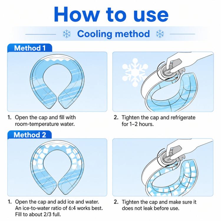 Envoltura refrescante para el cuello reutilizable de PVC suave, bolsa de hielo para el cuello recargable, collar frío manos libres para alivio instantáneo