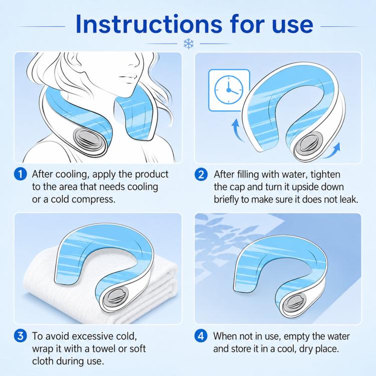 Envoltura refrescante para el cuello reutilizable de PVC suave, bolsa de hielo para el cuello recargable, collar frío manos libres para alivio instantáneo