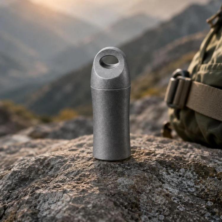 Caja de medicamentos portátil EDC sellada e impermeable de titanio puro para exteriores, Polished, Stonewashed