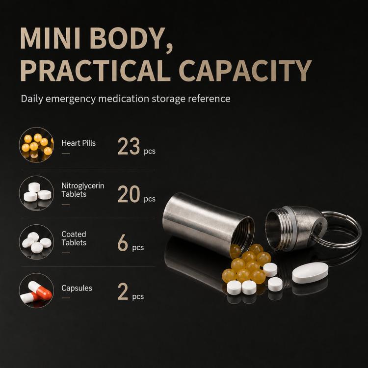 Caja de medicamentos portátil EDC sellada e impermeable de titanio puro para exteriores, Polished, Stonewashed