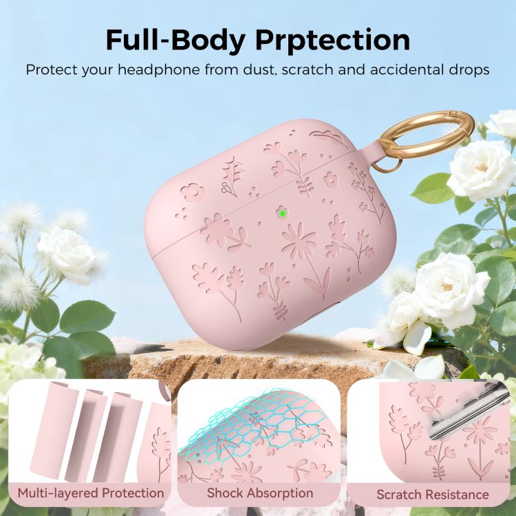 Funda de silicona con grabado floral AhaStyle WG186 para AirPods Pro 3