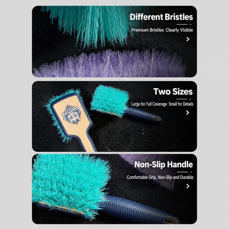 Cepillo para neumáticos Qili con mango recubierto de goma para limpieza de alfombras, Soft Fuzz Large, Strong Fuzz Large, Open Pile Large, Soft Fuzz Small, Strong Fuzz Small