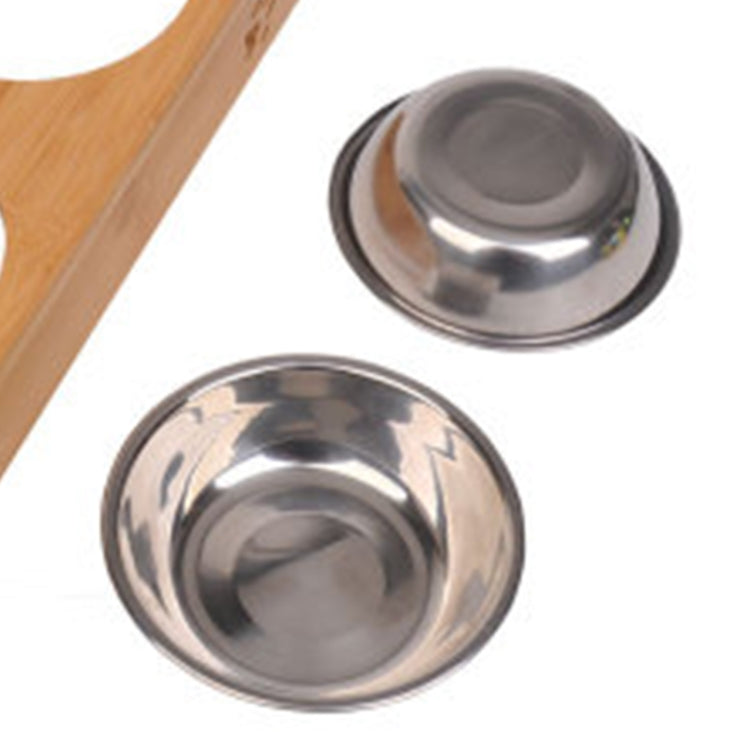 Combinación de cuencos de alimentación y bebida de acero inoxidable para perros y gatos con marco de bambú, S, L
